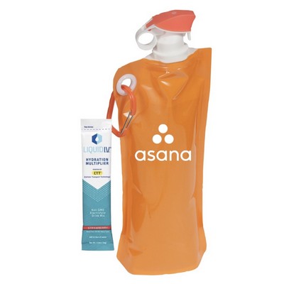 Orange Foldable 27 Oz. Water Bottle w/Liquid IV Stick