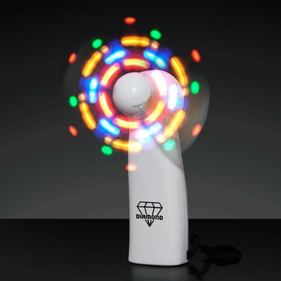 Light Up Promotional Mini Fans with White Handles - PRINTED